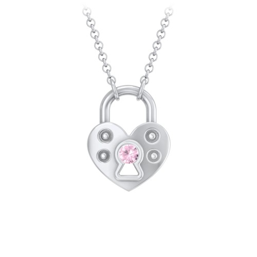 Heart Padlock Necklace with Gemstone Keyhole – Sterling Silver with Pink Tourmaline
