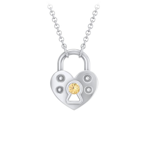 Heart Padlock Necklace with Gemstone Keyhole – Sterling Silver with Citrine
