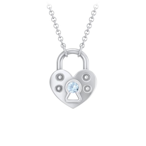 Heart Padlock Necklace with Gemstone Keyhole – Sterling Silver with Blue Topaz