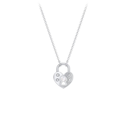 Heart Padlock Necklace with Gemstone Keyhole – Sterling Silver with Cubic Zirconia