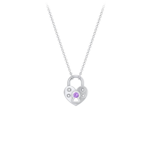 Heart Padlock Necklace with Gemstone Keyhole – Sterling Silver with Amethyst