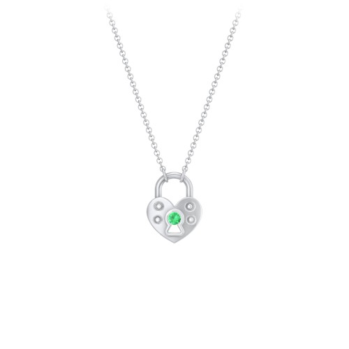 Heart Padlock Necklace with Gemstone Keyhole – Sterling Silver with Emerald