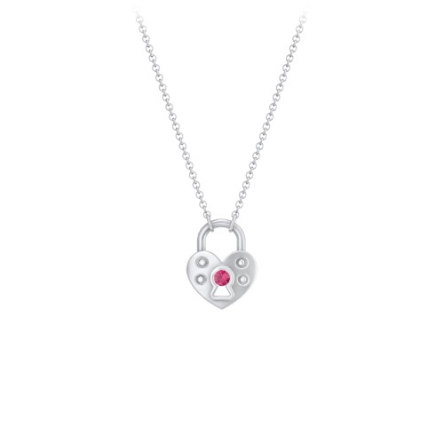 Heart Padlock Necklace with Gemstone Keyhole – Sterling Silver with Ruby