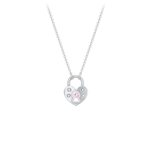Heart Padlock Necklace with Gemstone Keyhole – Sterling Silver with Pink Tourmaline