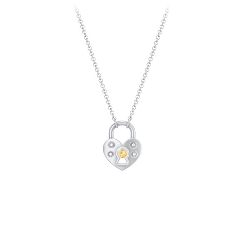 Heart Padlock Necklace with Gemstone Keyhole – Sterling Silver with Citrine