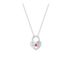 Heart Padlock Necklace with Gemstone Keyhole – 10K Yellow Gold with Ruby
