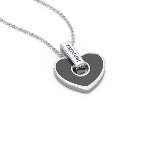 Engravable Black Cold Enamel Heart Pendant – Sterling Silver