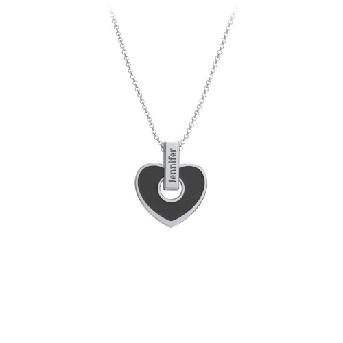 Engravable Black Cold Enamel Heart Pendant – Sterling Silver