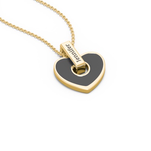 Engravable Black Cold Enamel Heart Pendant – 10K Yellow Gold