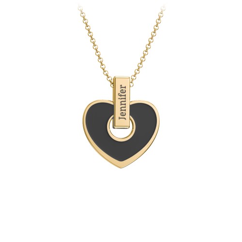 Engravable Black Cold Enamel Heart Pendant – 10K Yellow Gold
