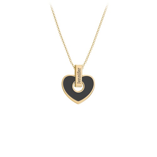 Engravable Black Cold Enamel Heart Pendant – 10K Yellow Gold