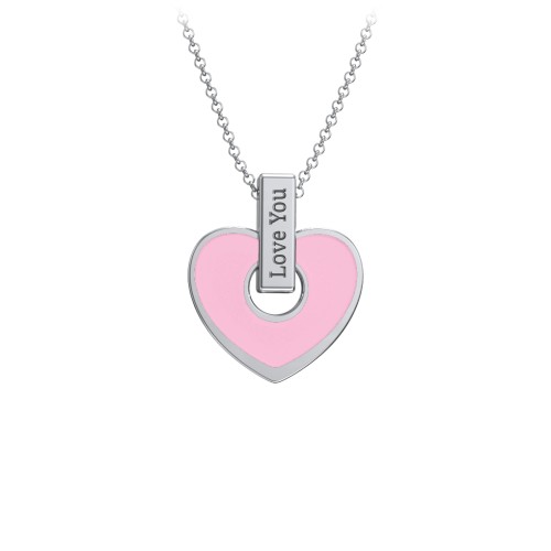 Engravable Pink Cold Enamel Heart Pendant – Sterling Silver