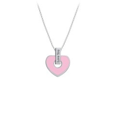 Engravable Pink Cold Enamel Heart Pendant – 10K Yellow Gold