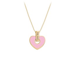 Engravable Pink Cold Enamel Heart Pendant in 10K Solid Yellow Gold