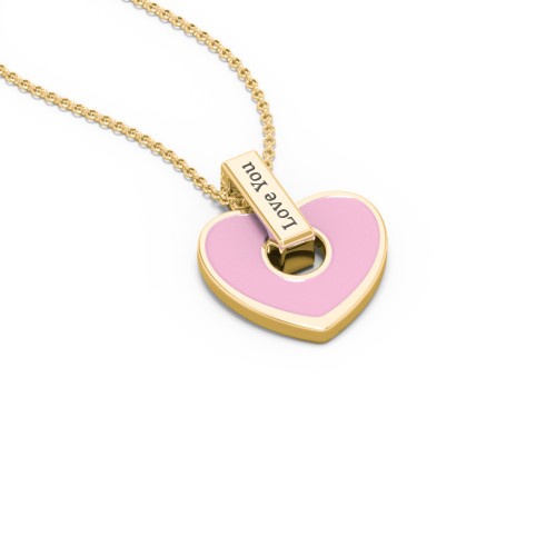 Engravable Pink Cold Enamel Heart Pendant – 10K Yellow Gold