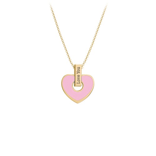 Engravable Pink Cold Enamel Heart Pendant – 10K Yellow Gold