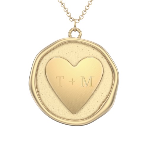 Engravable Heart Wax Seal Medallion Necklace – 10K Yellow Gold