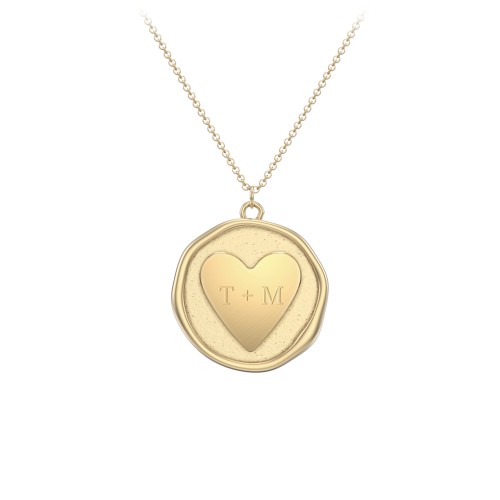 Engravable Heart Wax Seal Medallion Necklace – 10K Yellow Gold