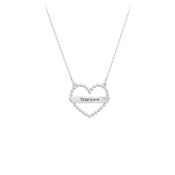 Beaded Open Heart Necklace with Engravable Bar in 925 Sterling Silver