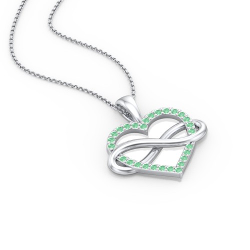 Infinity Wrapped Pave Heart Pendant – Sterling Silver with Green Premium Zirconia
