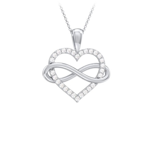 Infinity Wrapped Pave Heart Pendant – Sterling Silver with Diamond