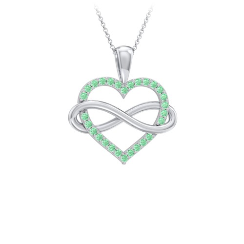 Infinity Wrapped Pave Heart Pendant – Sterling Silver with Green Premium Zirconia