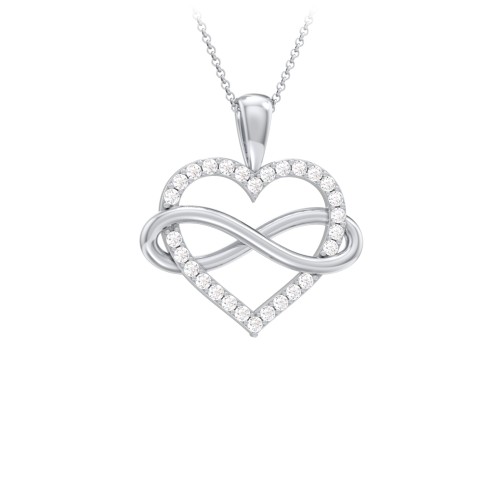 Infinity Wrapped Pave Heart Pendant – Sterling Silver with White Premium Zirconia