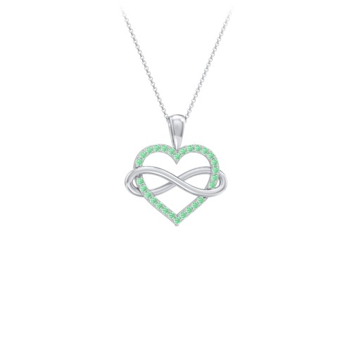 Infinity Wrapped Pave Heart Pendant – Sterling Silver with Green Premium Zirconia