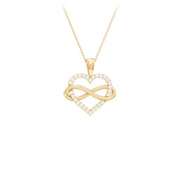 Infinity Wrapped Pave Heart Pendant in 10K Solid Yellow Gold with Cubic Zirconia