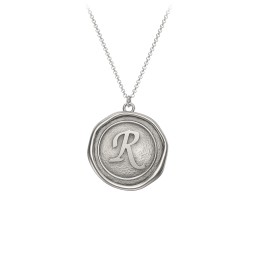 Initial Medallion Necklace - R in 925 Sterling Silver