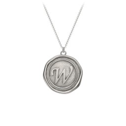 Initial Medallion Necklace - W in 925 Sterling Silver