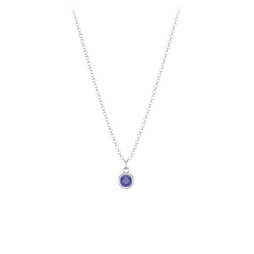 Bezel Set Multi-Birthstone Drop Necklace – Sterling Silver with Blue Sapphire