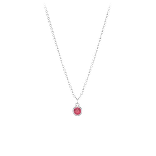 Bezel Set Multi-Birthstone Drop Necklace – Sterling Silver with Ruby