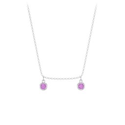 Bezel Set Birthstone Drop Necklace - 2 Stone in 925 Sterling Silver with Amethyst