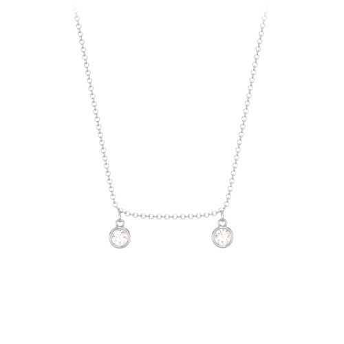 Bezel Set Birthstone Drop Necklace - 2 Stone – Sterling Silver with Diamond