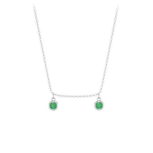 Bezel Set Birthstone Drop Necklace - 2 Stone – Sterling Silver with Emerald