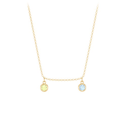 Bezel Set Birthstone Drop Necklace - 2 Stone – 10K Yellow Gold with Peridot and Blue Topaz