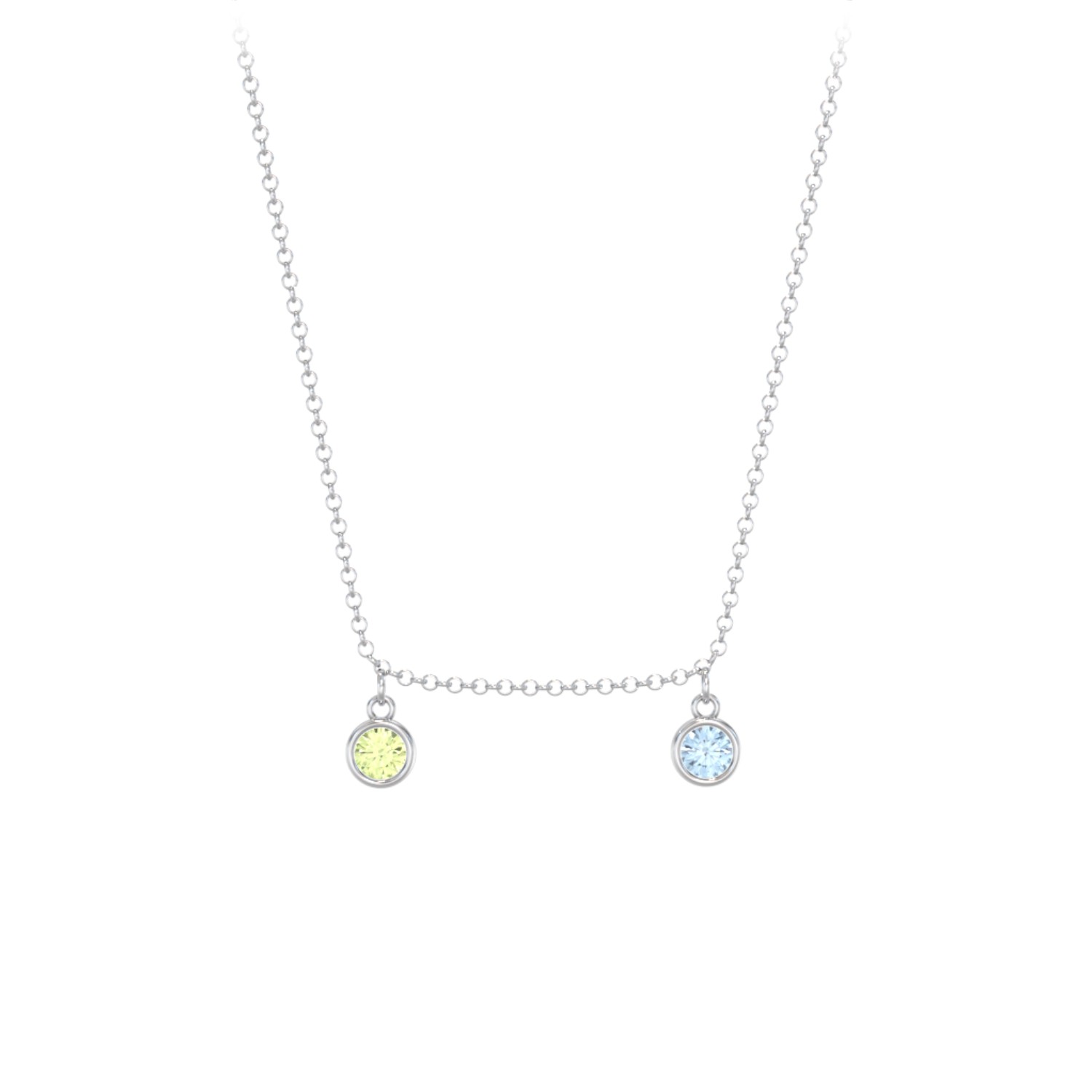 Bezel Set Birthstone Drop Necklace - 2 Stone