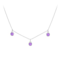Bezel Set Birthstone Drop Necklace - 3 Stone in 925 Sterling Silver with Amethyst