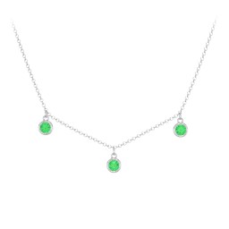 Bezel Set Birthstone Drop Necklace - 3 Stone in 925 Sterling Silver with Emerald