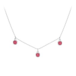 Bezel Set Birthstone Drop Necklace - 3 Stone in 925 Sterling Silver with Ruby