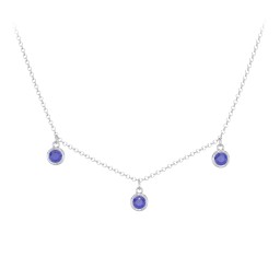 Bezel Set Birthstone Drop Necklace - 3 Stone in 925 Sterling Silver with Blue Sapphire