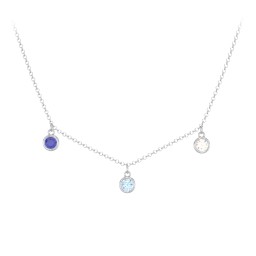 Bezel Set Birthstone Drop Necklace - 3 Stone in 925 Sterling Silver with Blue Sapphire, Blue Topaz, and Cubic Zirconia