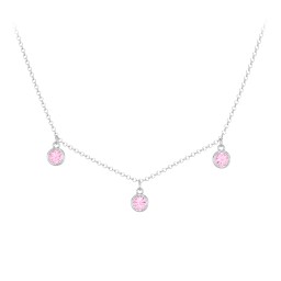 Bezel Set Birthstone Drop Necklace - 3 Stone in 925 Sterling Silver with Pink Tourmaline
