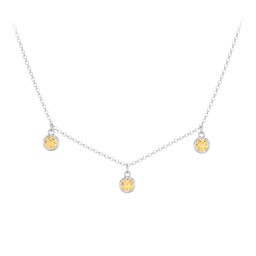 Bezel Set Birthstone Drop Necklace - 3 Stone in 925 Sterling Silver with Citrine