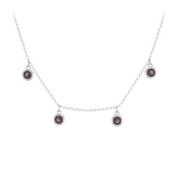 Bezel Set Birthstone Drop Necklace - 4 Stone in 925 Sterling Silver with Smokey Quartz