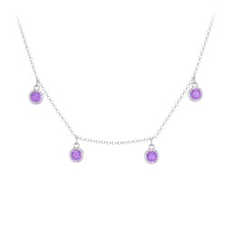 Bezel Set Birthstone Drop Necklace - 4 Stone in 925 Sterling Silver with Amethyst