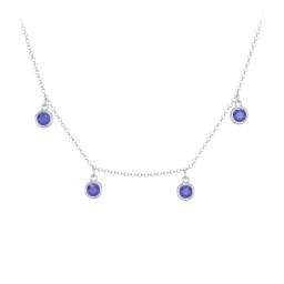 Bezel Set Birthstone Drop Necklace - 4 Stone in 925 Sterling Silver with Blue Sapphire