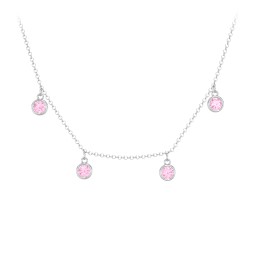 Bezel Set Birthstone Drop Necklace - 4 Stone in 925 Sterling Silver with Pink Tourmaline