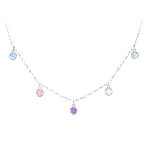 Bezel Set Birthstone Drop Necklace - 5 Stone